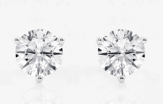 Lab Grown: 14kt white gold 3 prong lab grown round diamond stud earrings with jumbo backs 6.03 tw